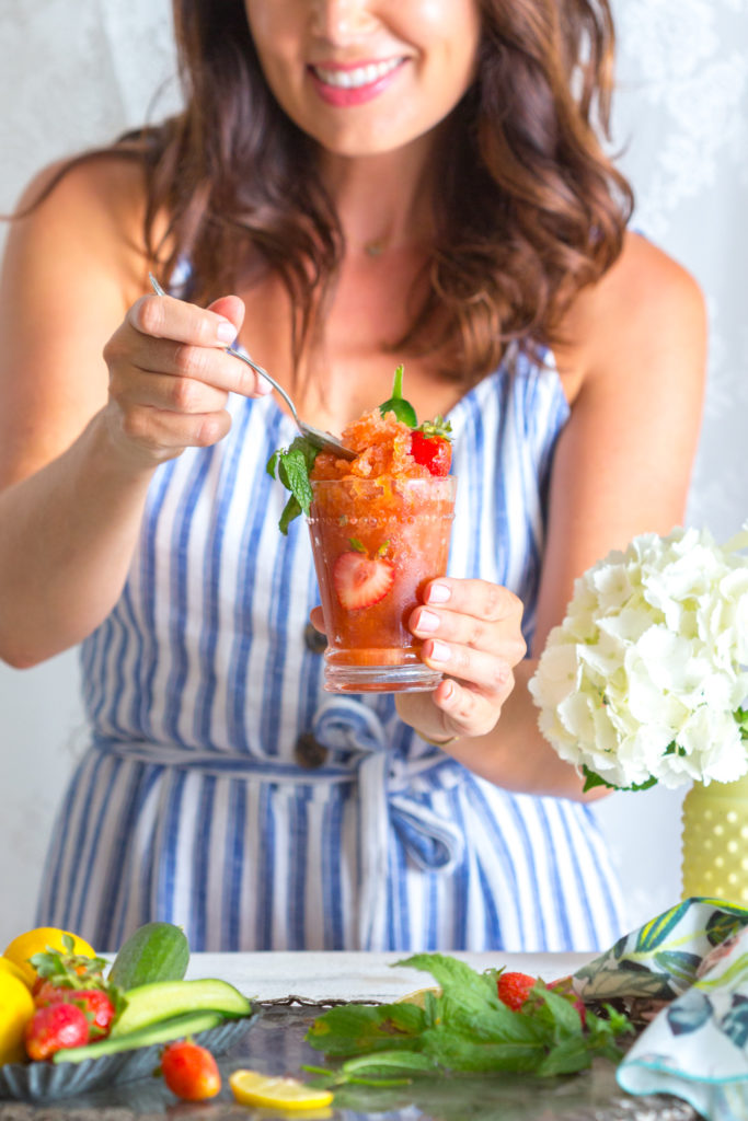 Becky Sue with her Strawberry Pimm's Cup Granita