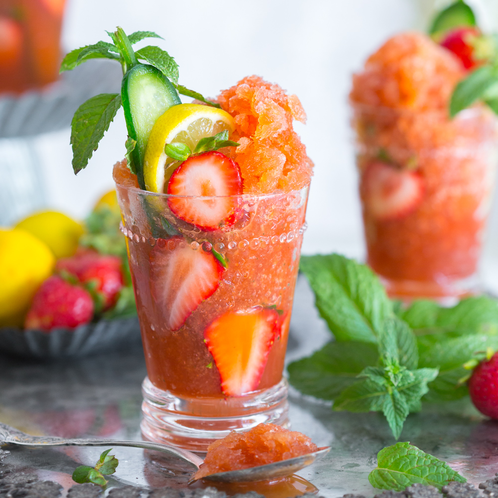 Strawberry Pimm's Cup Granita by Baking The Goods