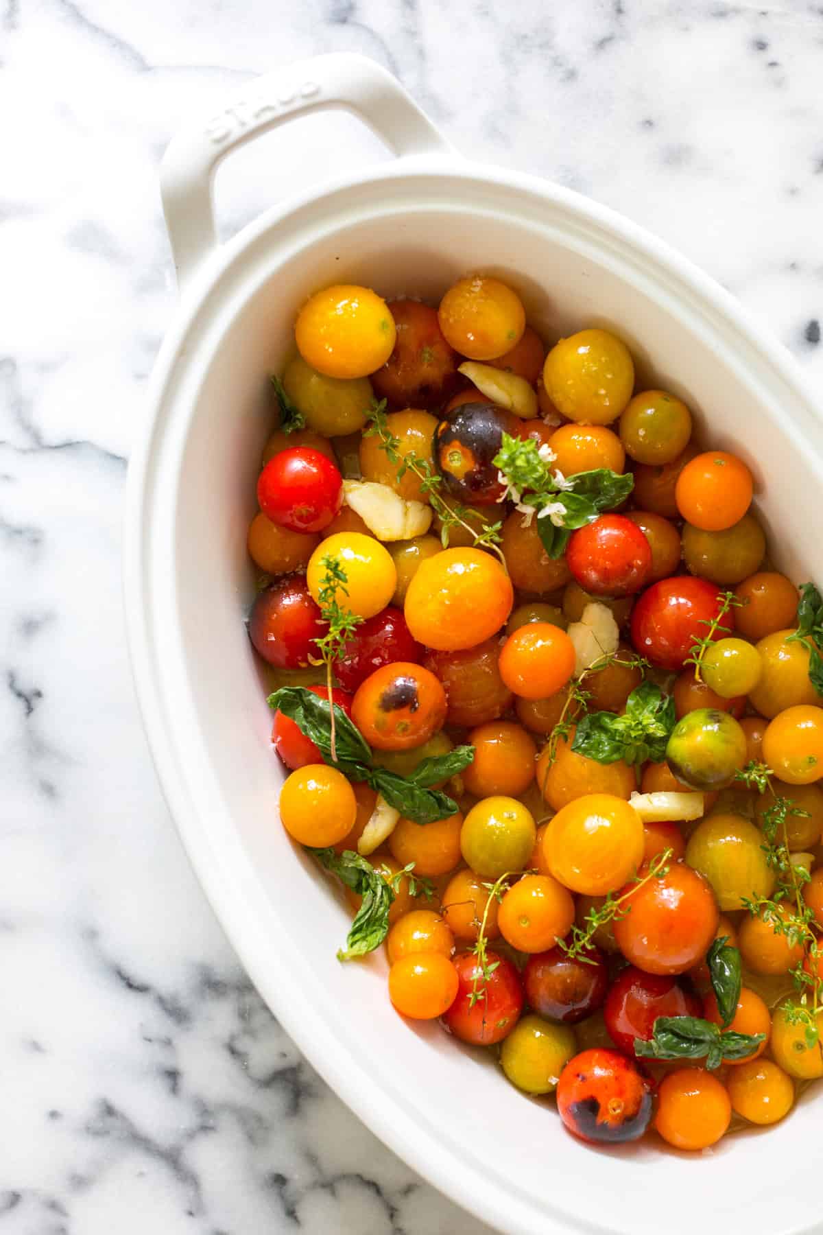 smaller batch of tomato confit in casserole dish