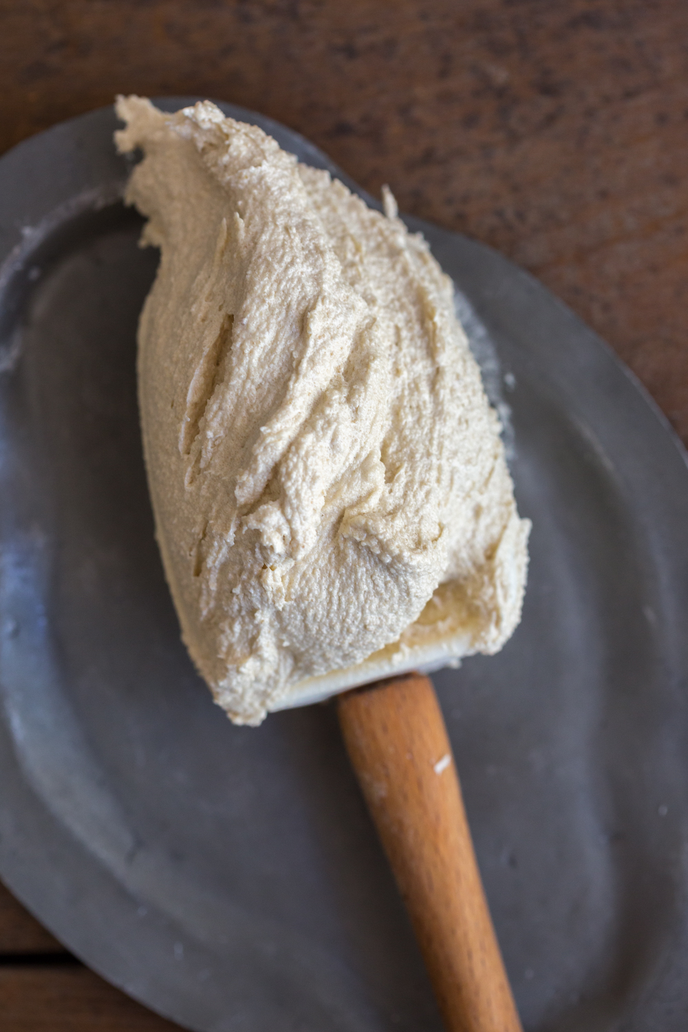 Creaming butter and sugar for Almond Butter Oatmeal Chocolate Chip Cookies