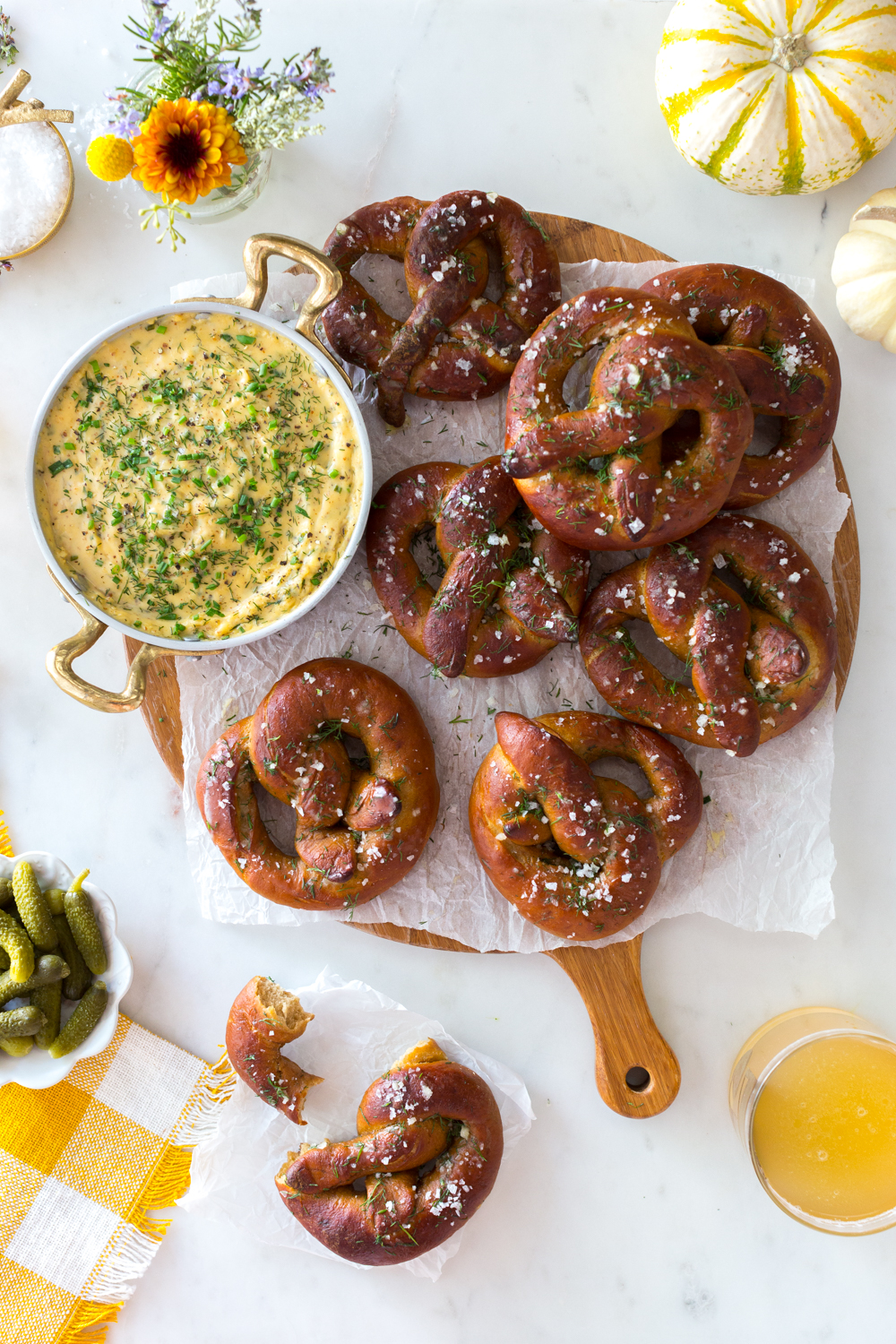 Dill Pretzels with Cider Cheese Dip