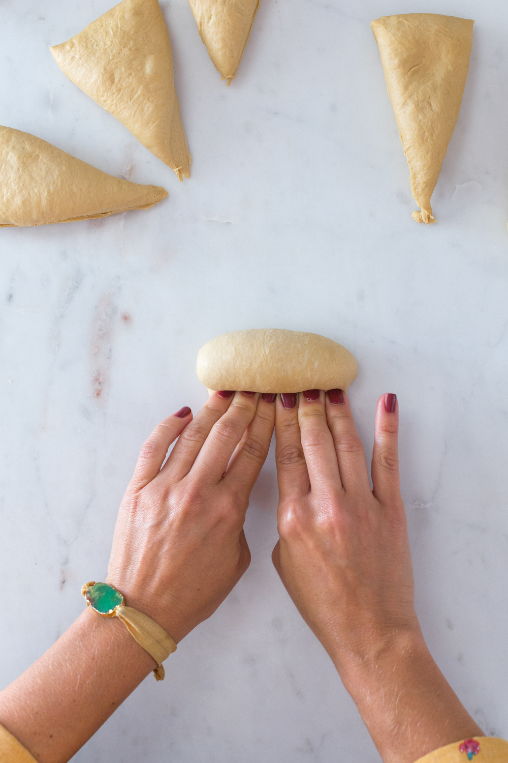 Pre-shaping dough for Dill Pretzels with Cider Cheese Dip