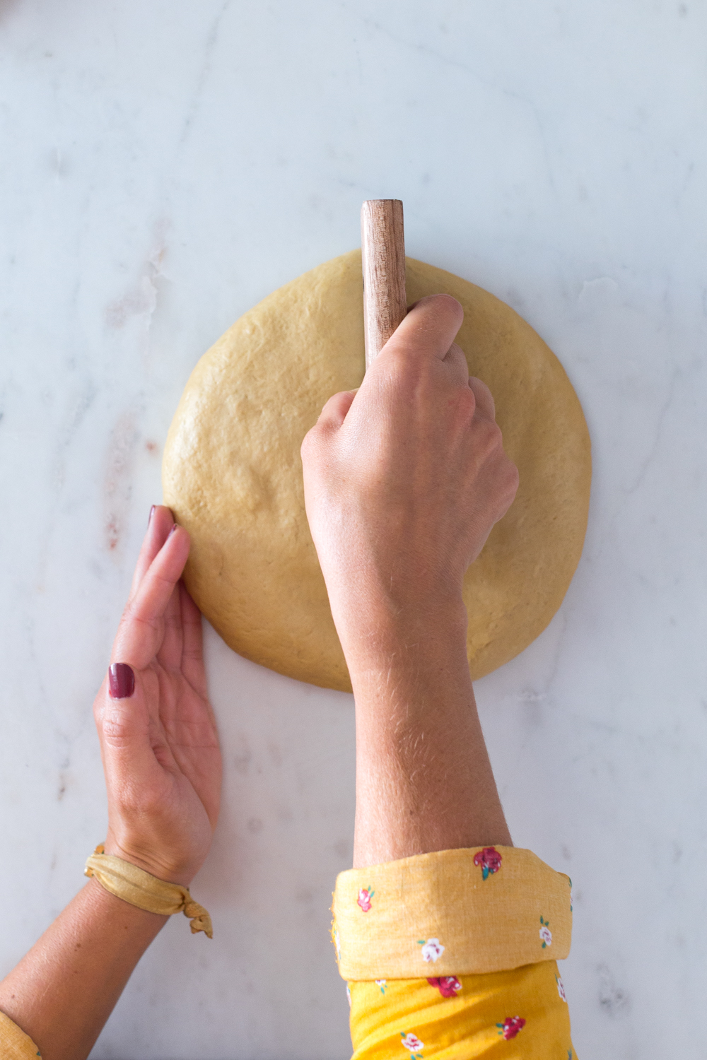 Dividing pretzel dough for Dill Pretzels with Cider Cheese Dip