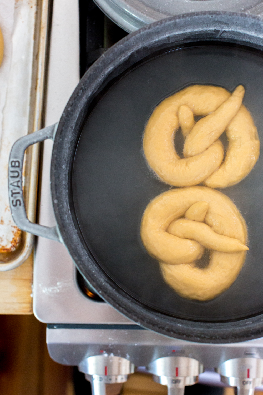 Boiling Dill Pretzels before baking