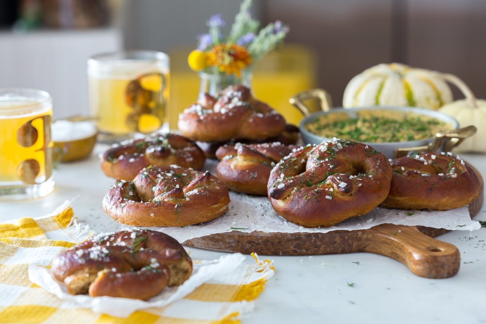 Dill Pretzels with Cider Cheese Dip