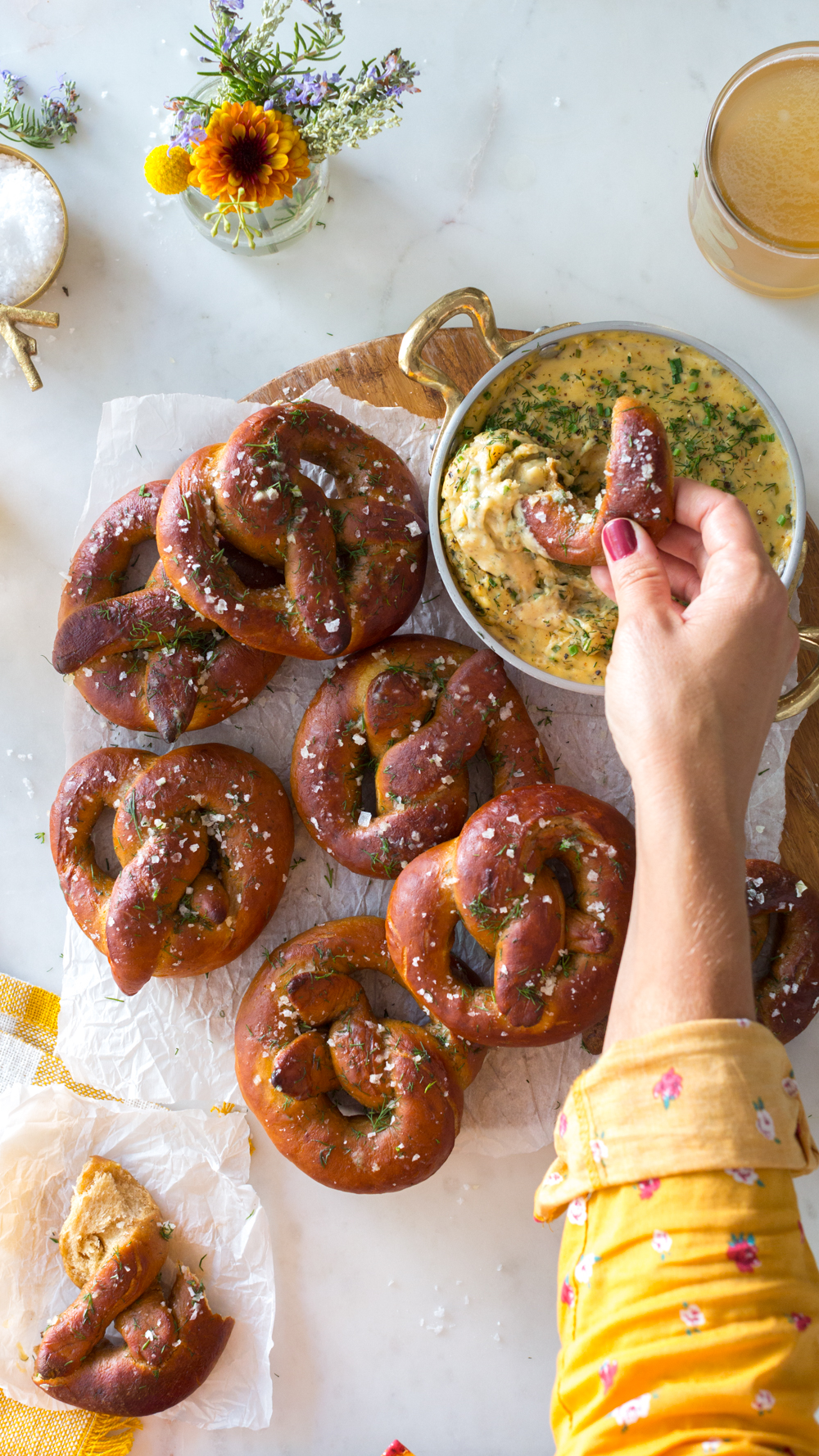 Dill Pretzels with Cider Cheese Dip
