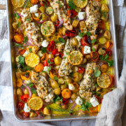 Herby Feta Lemon Chicken and Veggie Sheet Pan Dinner by Baking The Goods