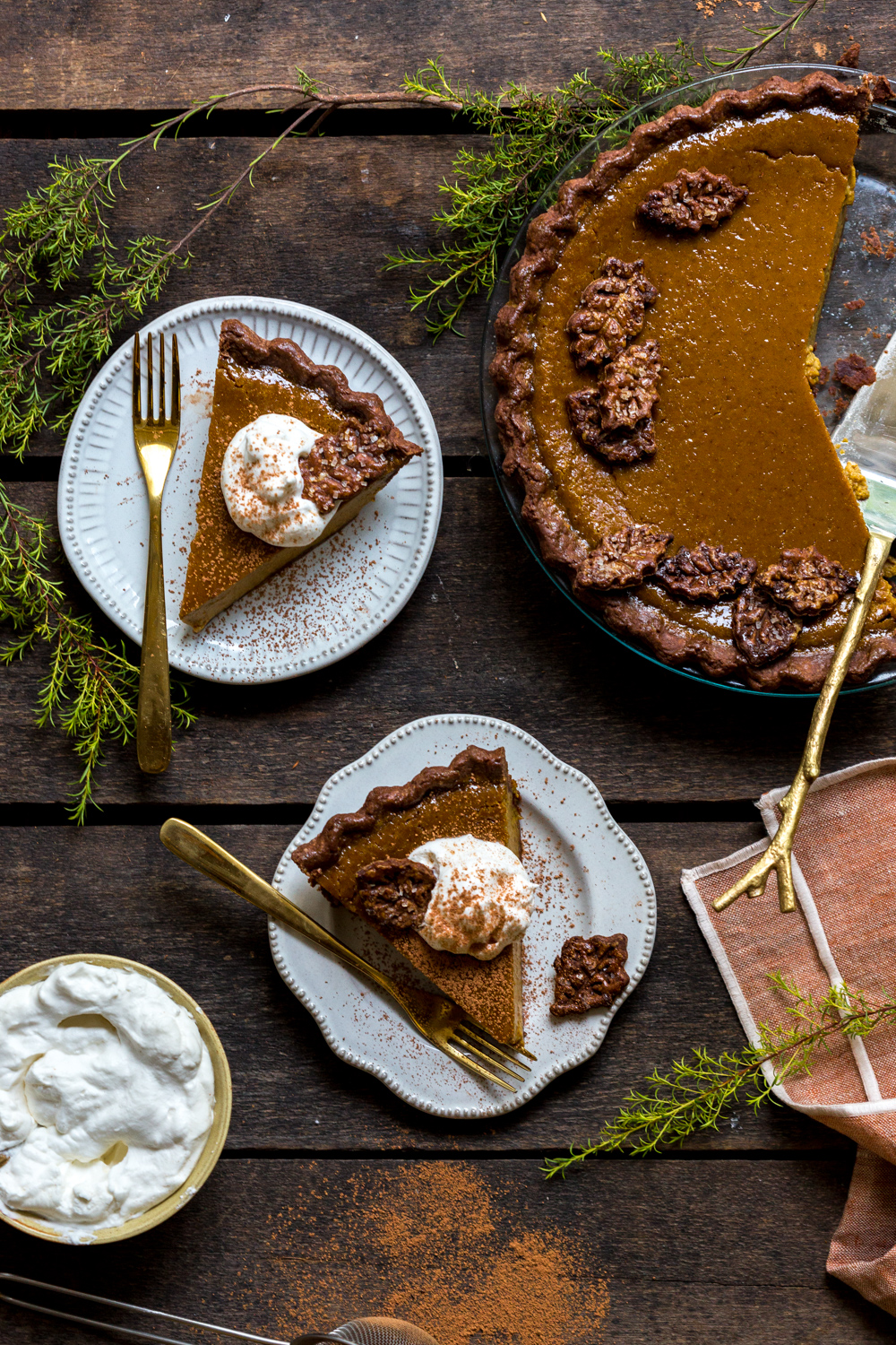 Sliced Maple Pumpkin Pie With A Chocolate Crust