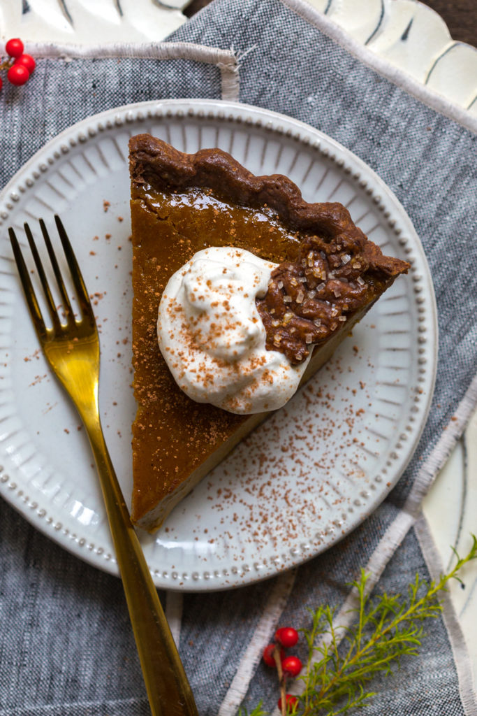 Slice of Maple Pumpkin Pie With A Chocolate Crust