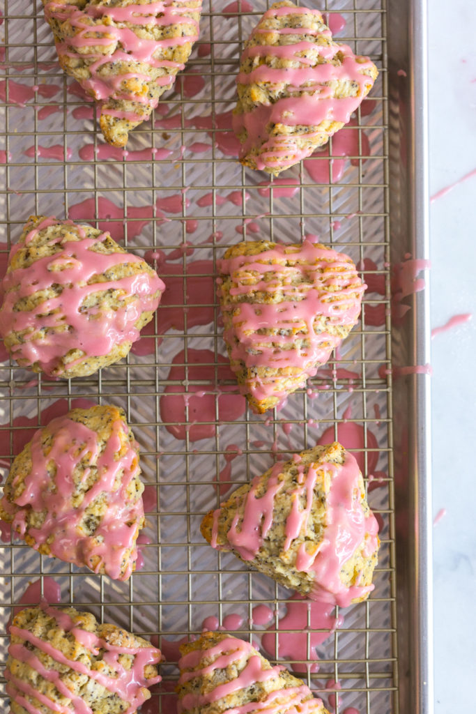 Icing the Blood Orange Rosemary Poppy Seed Scones