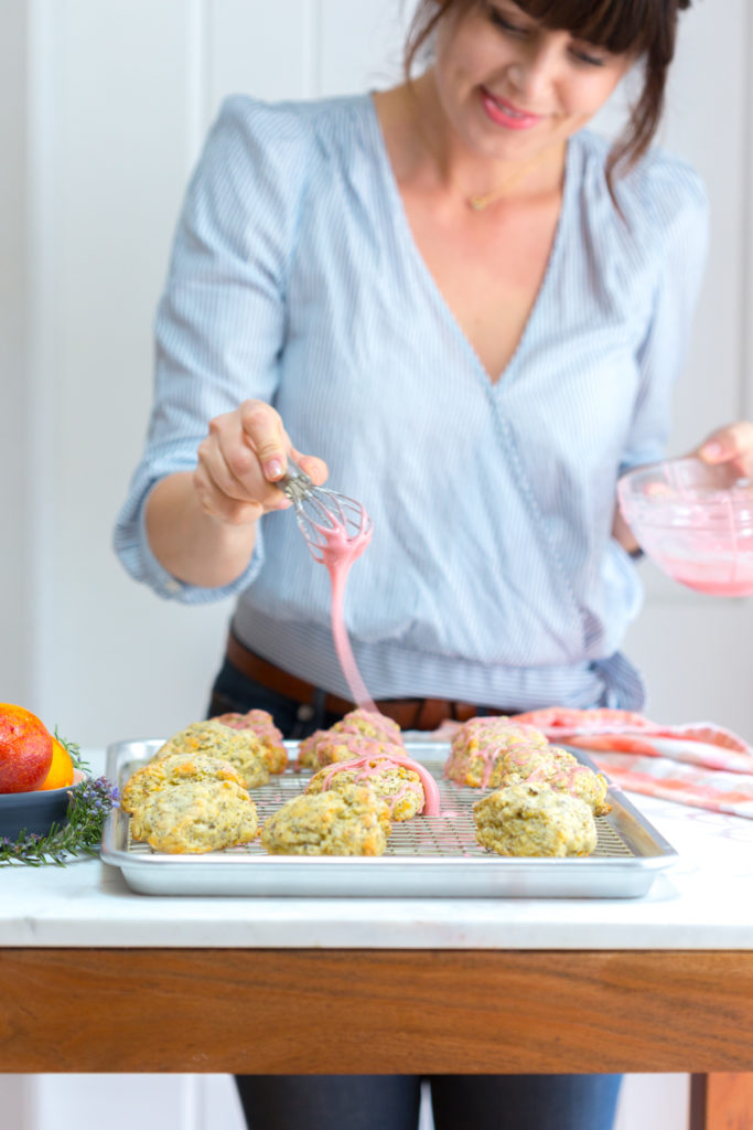 drizzling Blood Orange Scones with icing