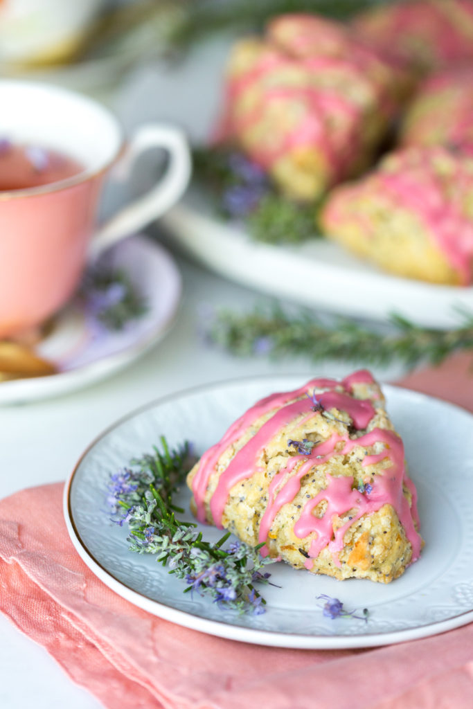 Blood Orange Rosemary Poppy Seed Scones with tea