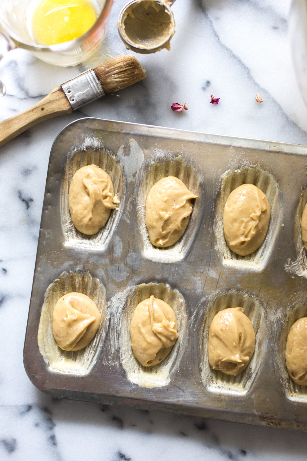 Filling Madeleine pan with batter