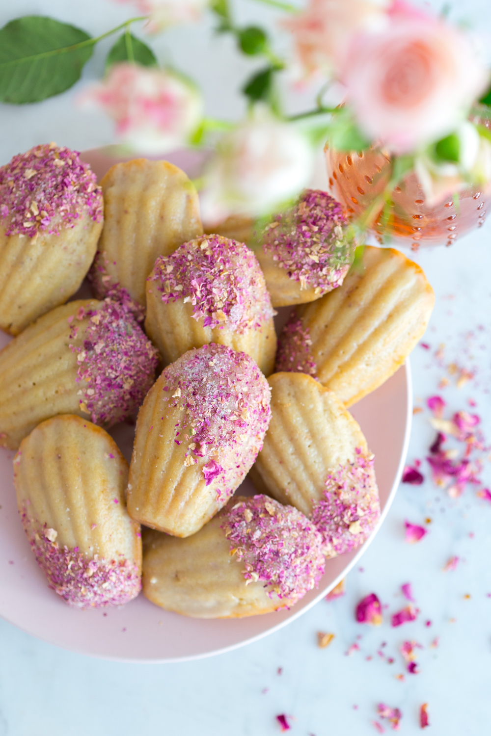 Rose Rosé Madeleines with roses