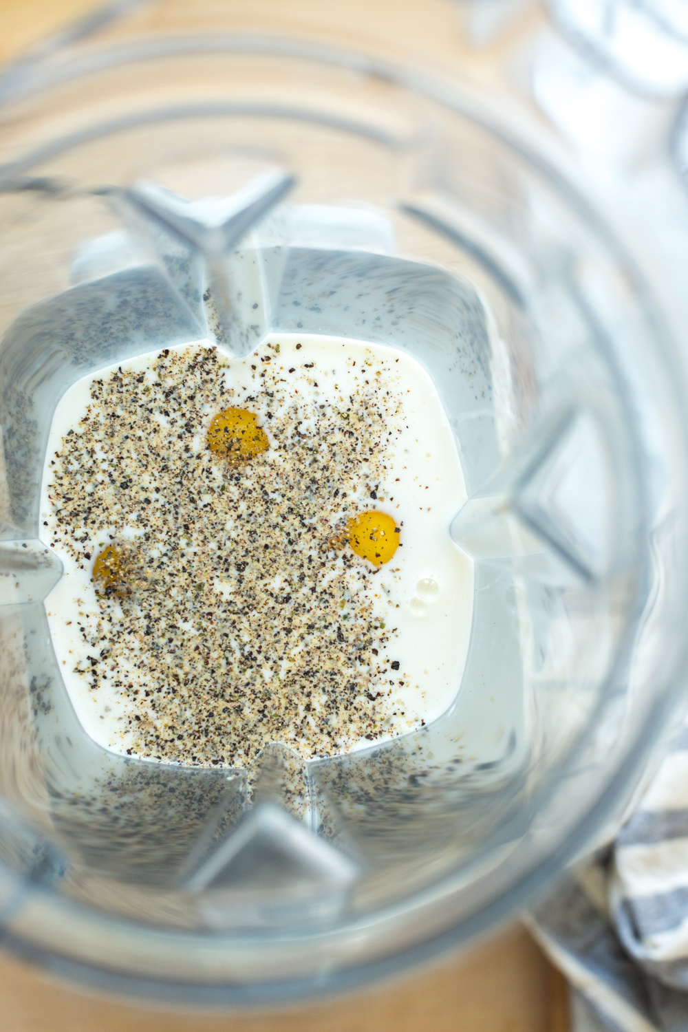 Blending ingredients for Aged Gouda Pancetta and Kale Savory Dutch Baby