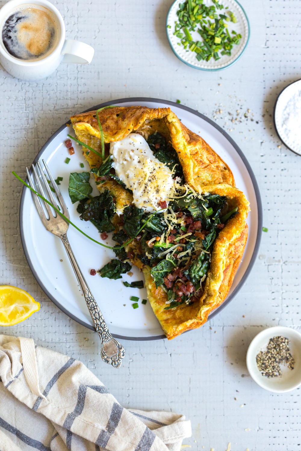 Half of Aged Gouda Pancetta and Kale Savory Dutch Baby