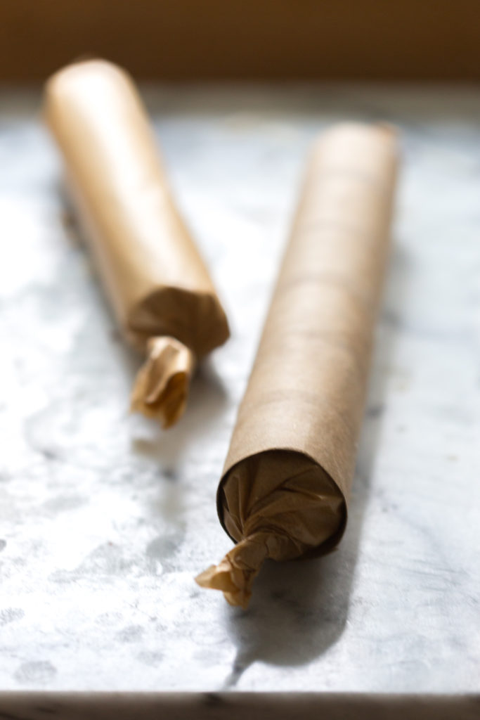 paper towel roll trick for storing cookie dough logs