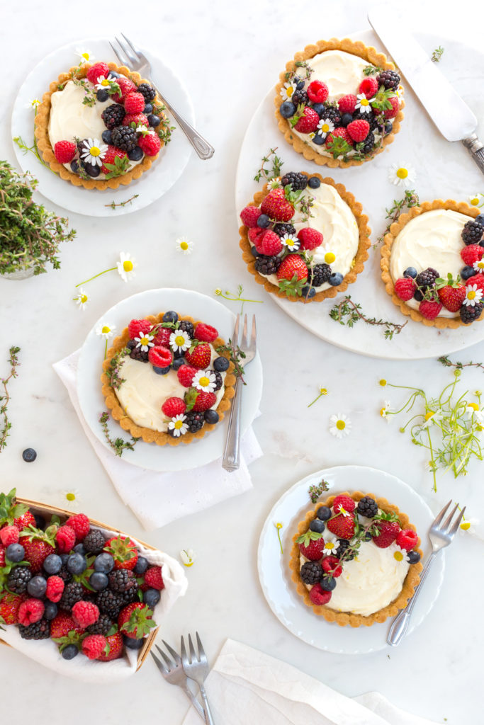 Berry Mascarpone Tarts with Almond Shortbread Crust