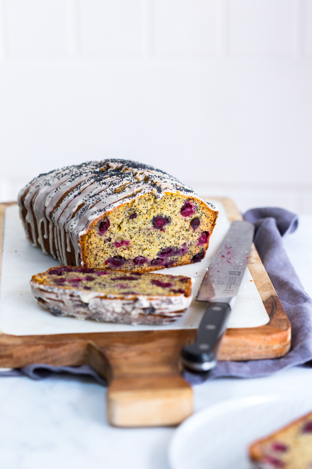 Slicing Blueberry Poppy Seed Banana Bread
