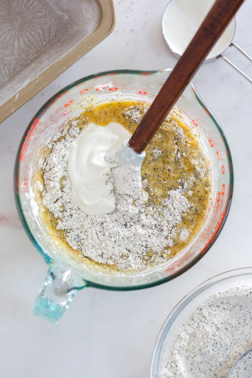 Mixing batter for Blueberry Poppy Seed Banana Bread