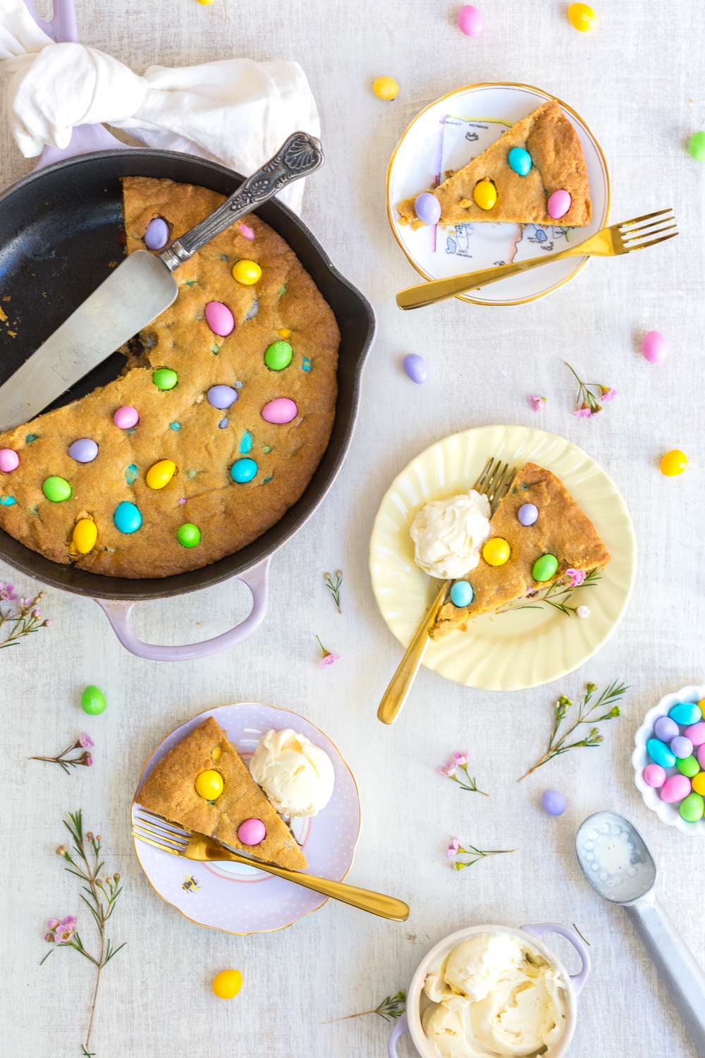 Candy Skillet Cookie with Vanilla Ice Cream