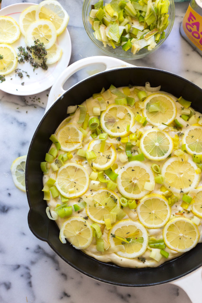 Leek Lemon and Thyme Skillet Focaccia - pre-baked