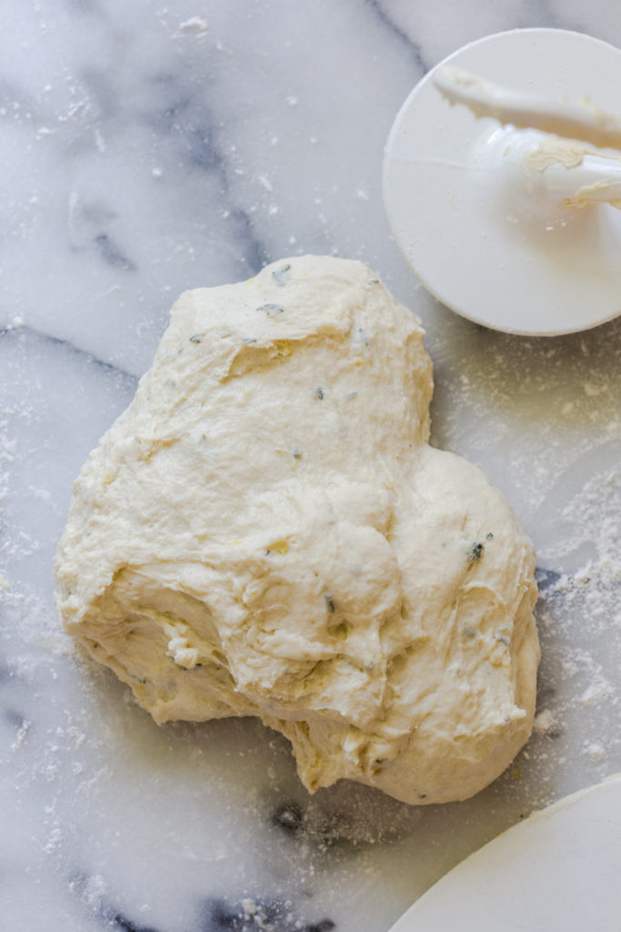 Leek Lemon and Thyme Skillet Focaccia dough, mixed