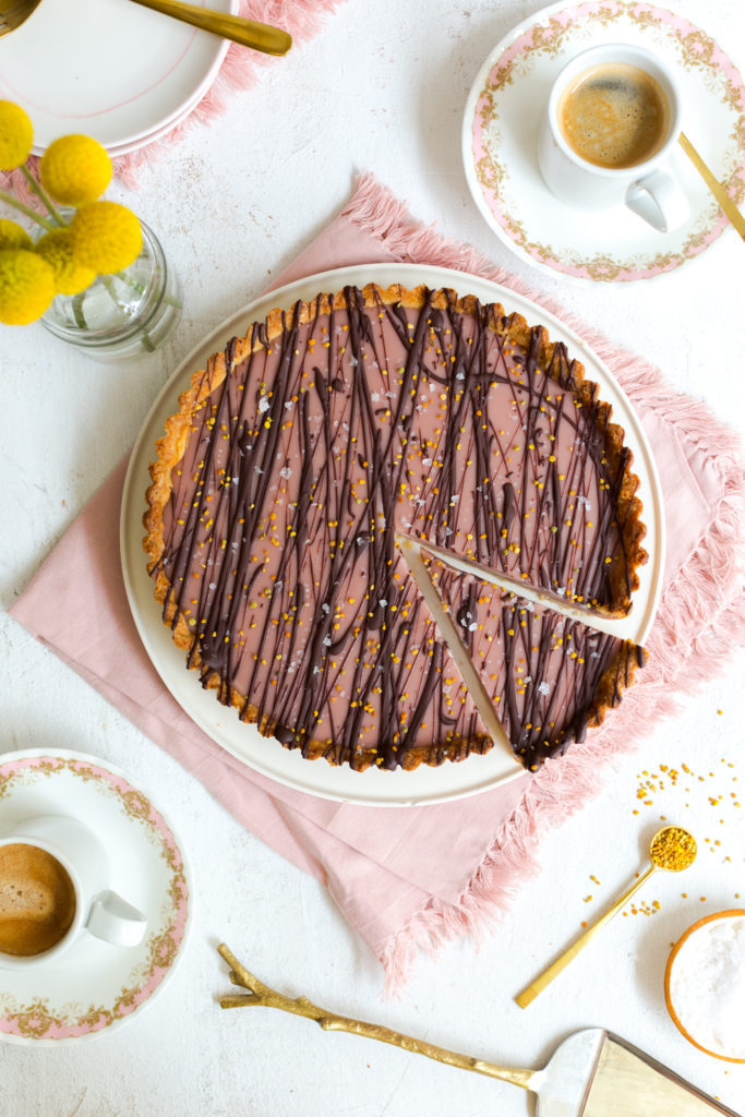 Ruby Cacao Ganache Tart sliced