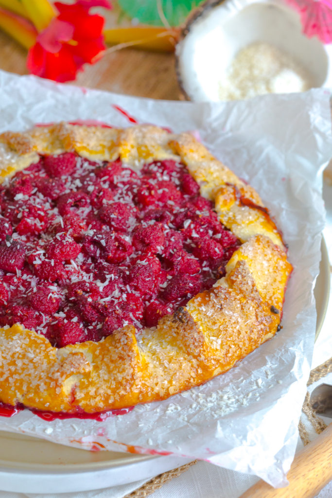 Topping Raspberry Galette with coconut