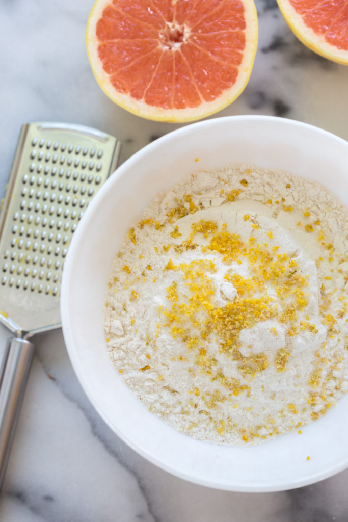 Dry ingredients for Salted Grapefruit Chocolate Chunk Shortbread Cookies