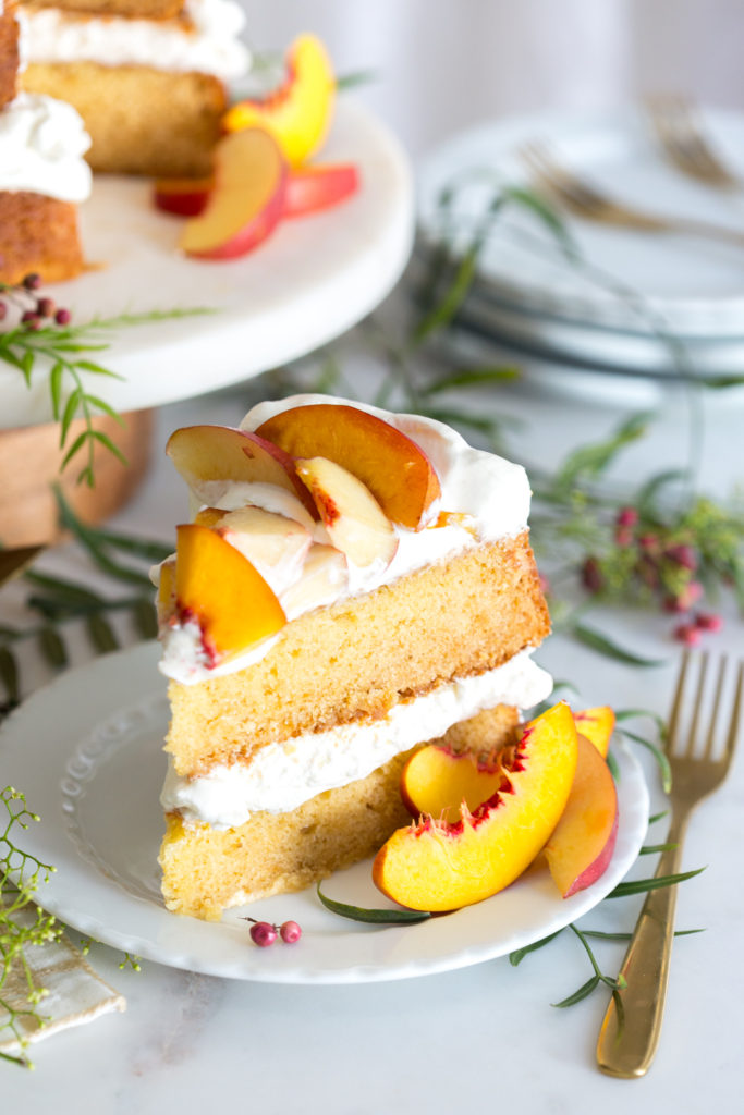 Slice of Nectarines and Creme Pink Peppercorn Honey Cake