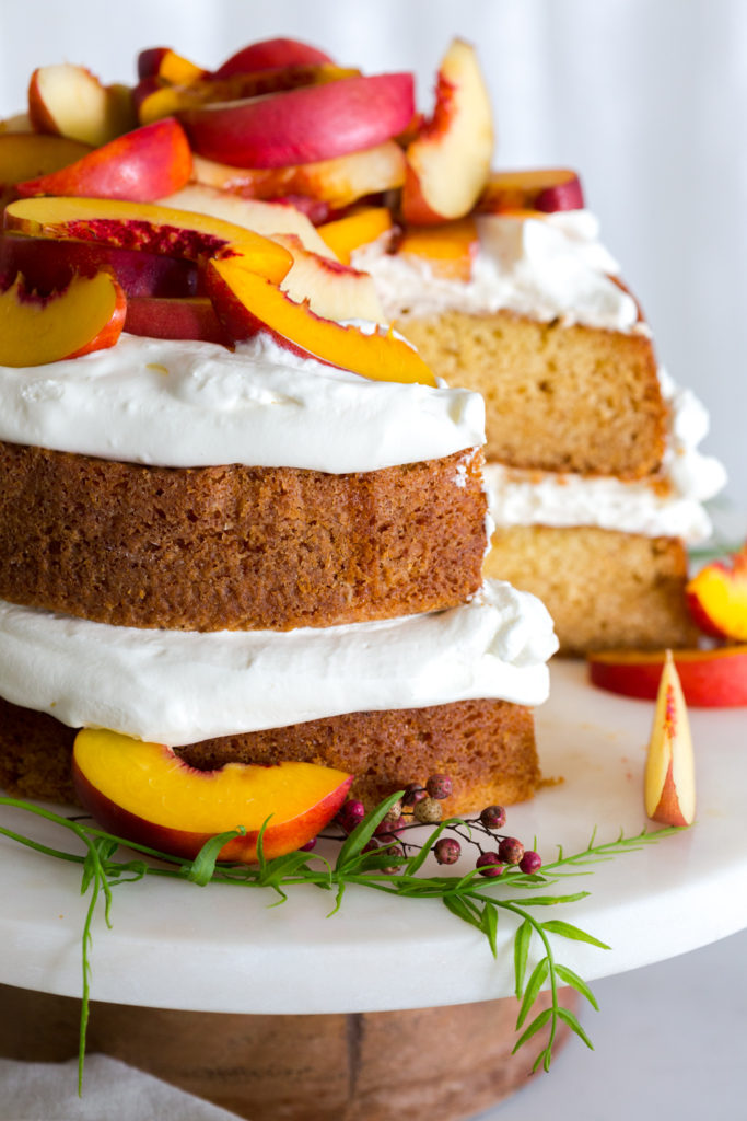 Beautiful Nectarines and Creme Pink Peppercorn Honey Cake