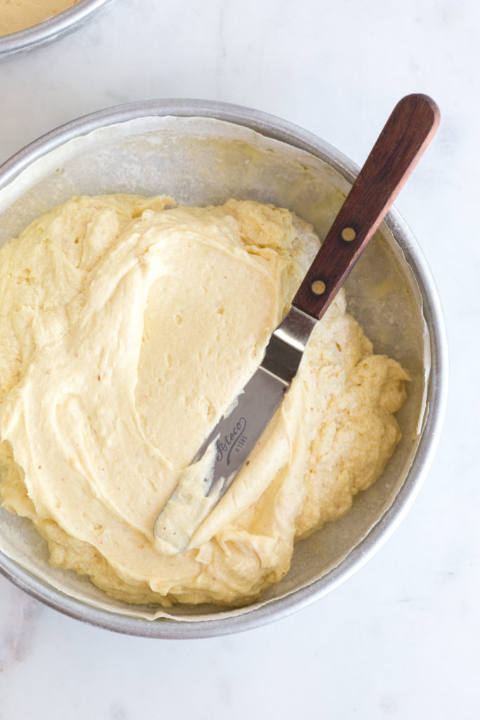 Cake batter for Pink Peppercorn Honey Cake