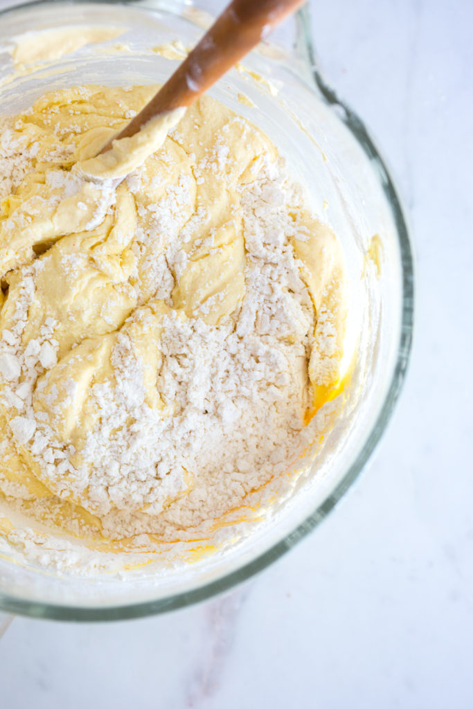 Folding batter for Pink Peppercorn Honey Cake