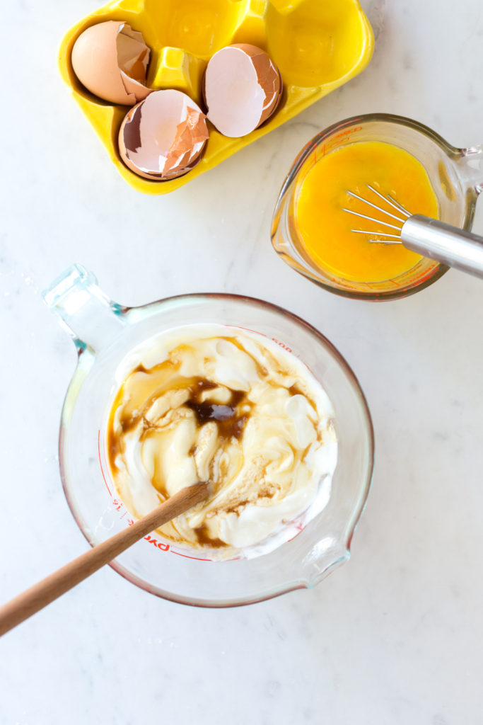 Mixing batter for Pink Peppercorn Honey Cake