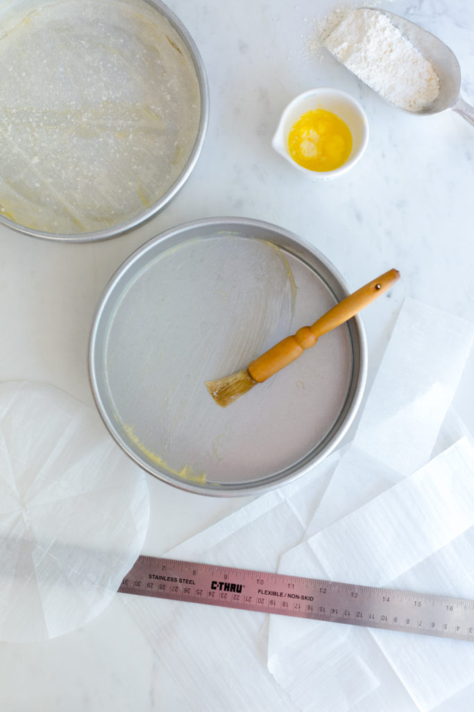 Lined cake pans for Pink Peppercorn Honey Cake