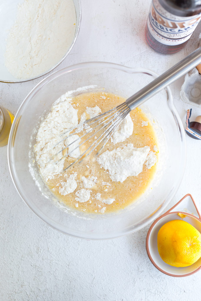 Mixing batter for Orange Aperitivo Olive Oil Cake