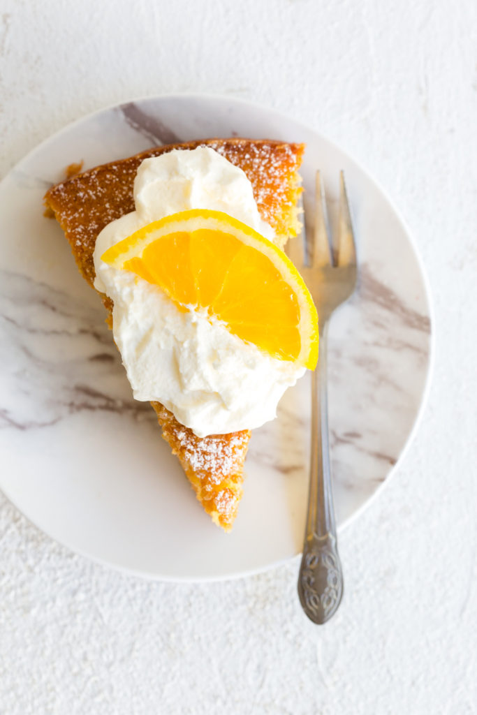 Orange Aperitivo Olive Oil Cake with whipped crème fraîche