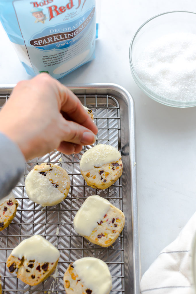 Sugaring Cherry Pistachio and White Chocolate Shortbread Cookies