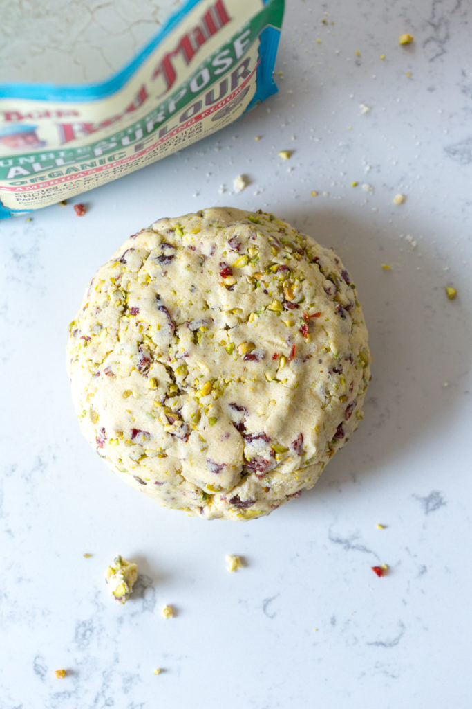 Cherry Pistachio Shortbread Cookie dough