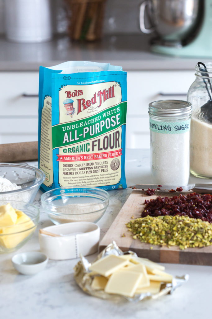 Cherry Pistachio White Chocolate Shortbread Cookies ingredients