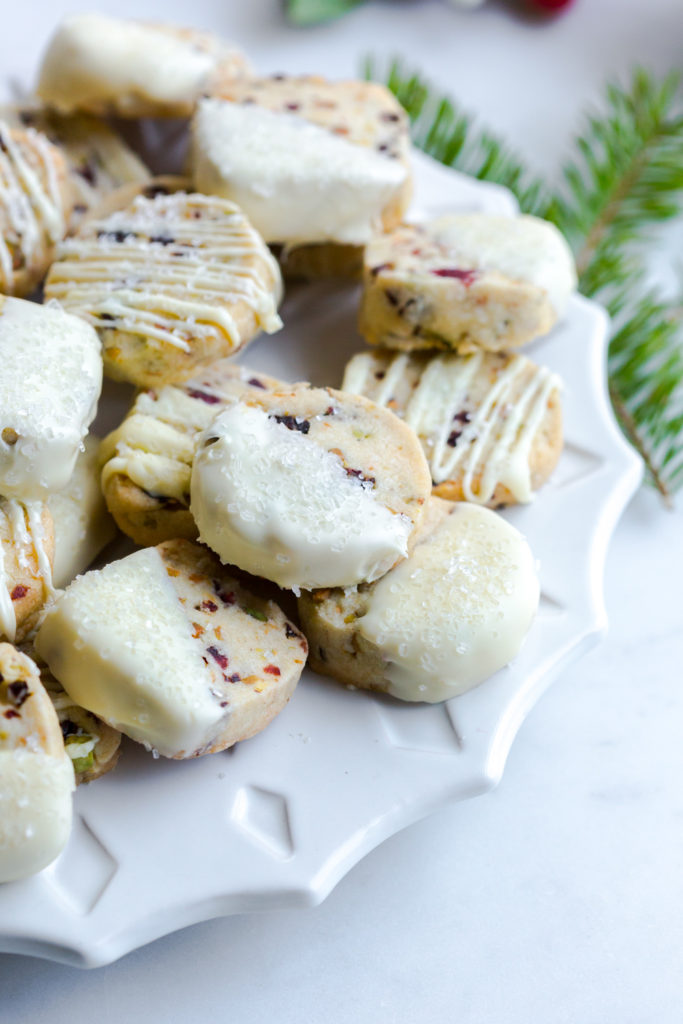 Cherry Pistachio White Chocolate Shortbread Cookies