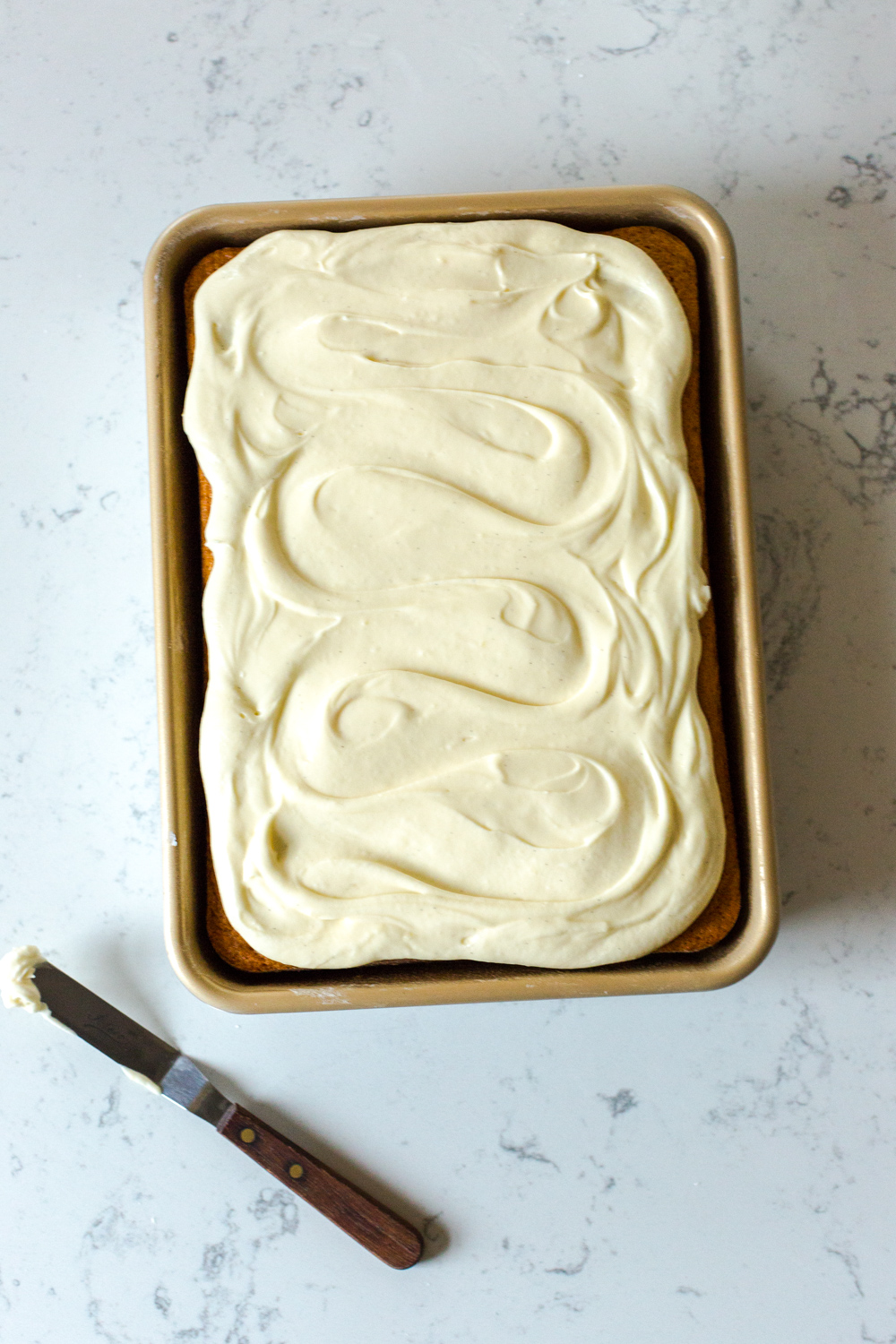 Frosting the Eggnog Sheet Cake