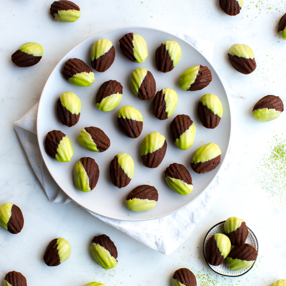 Mint Chocolate Matcha Mini Madeleines by Baking The Goods.