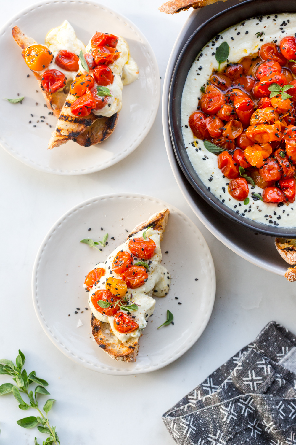 Roasted Tomato Whipped Feta Dip with grilled ciabatta bread