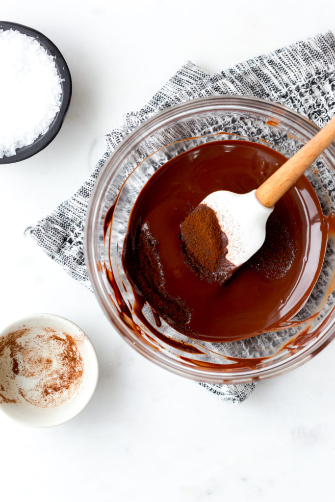 Melted chocolate and espresso powder