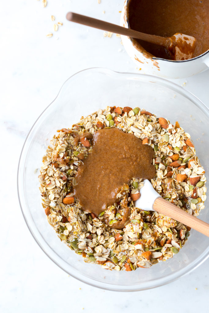Mixing up Seedy Almond Oat Bars