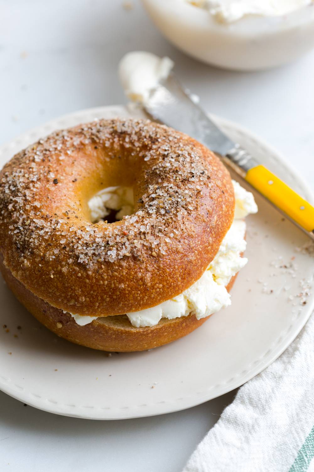 bagel close up with schmear