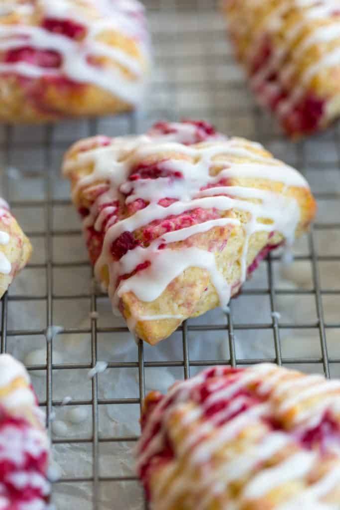 Raspberry Lemon Scones with lemon icing