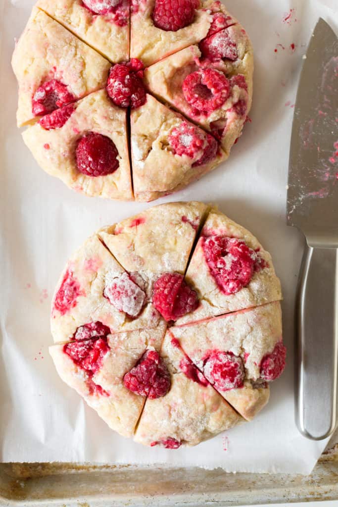 Raspberry Lemon Scones sliced and frozen